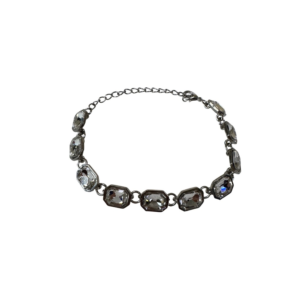 Sparkling‎ Rhinestone Link Bracelet Silver Tone Womens Fashion Jewelry Statement